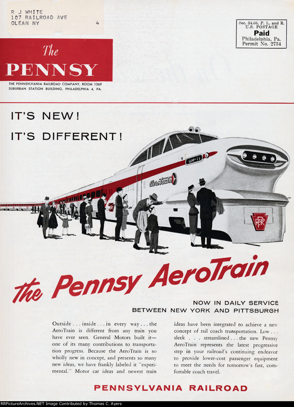 PRR "Pennsy Aerotrain," Back Cover, 1956